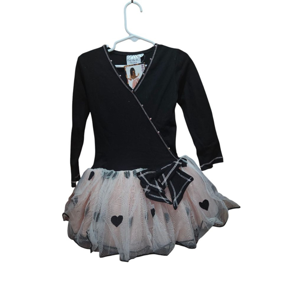 OOh La La Couture Black/Blush Hearts Mock Wrap Dress Girl's 4T New